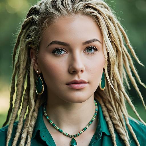 Young Woman with Blonde Dreadlocks and Green Accessories