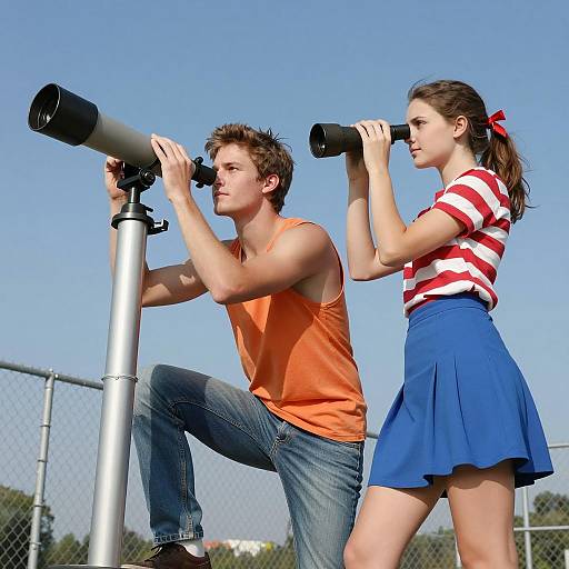 Teenagers Observing Through Telescope Outdoors