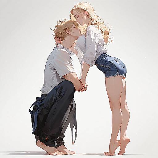 Blonde Anime Lineart Standing Side Pose