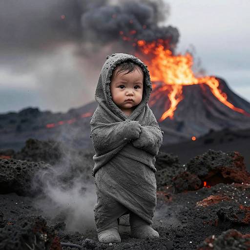 Ash-Clad Volcanic Baby Scene