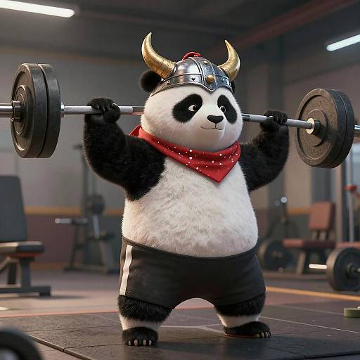 Viking Panda Lifting Weights in Style