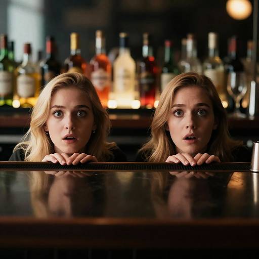 Shocked Women Peeking Over Bar Counter