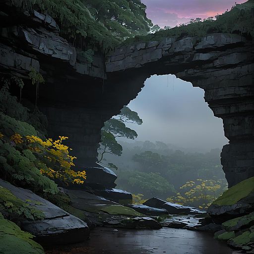 Misty Twilight in a Hidden Grotto