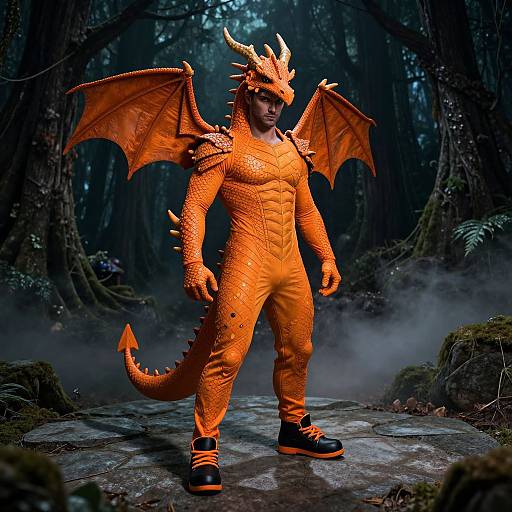 Man in Dragon Costume in Mystical Forest