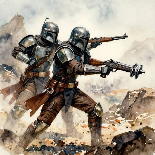 Watercolor Battle of Armored Warriors