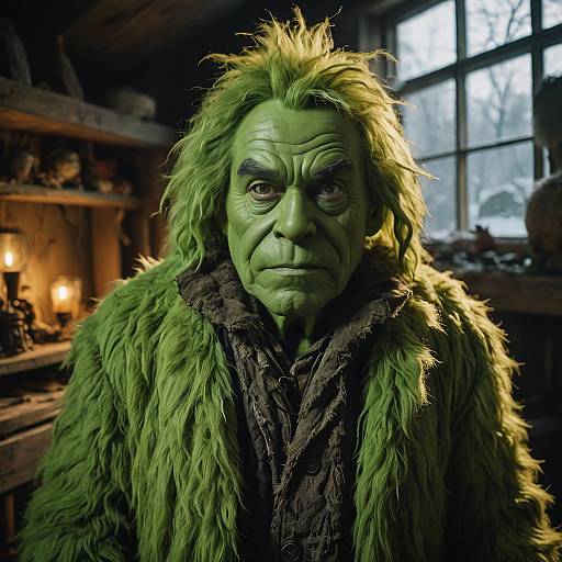 Bewildered Man in Grinch Costume