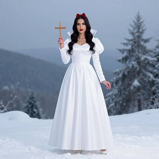 Snow White Woman with Cross in Snow