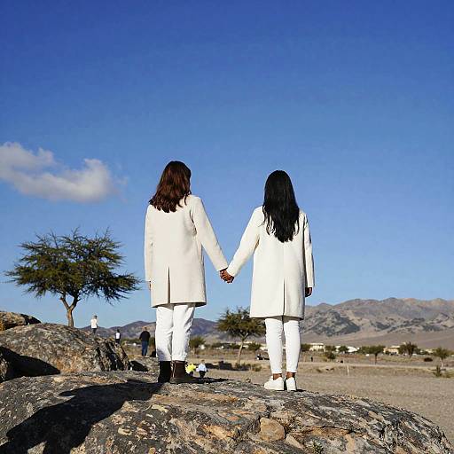 Girls Holding Hands in Desert Scenery