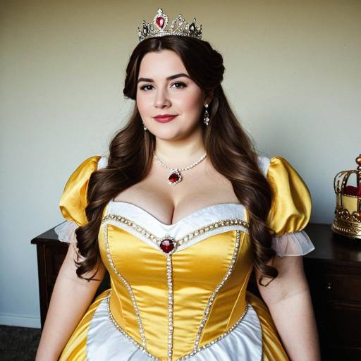Plus Size Woman in Belle Costume with Tiara