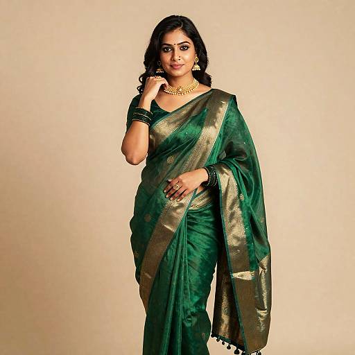 Elegant Woman in Green Saree