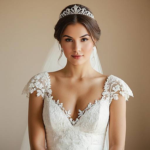 Elegant Bride in White Lace Wedding Dress
