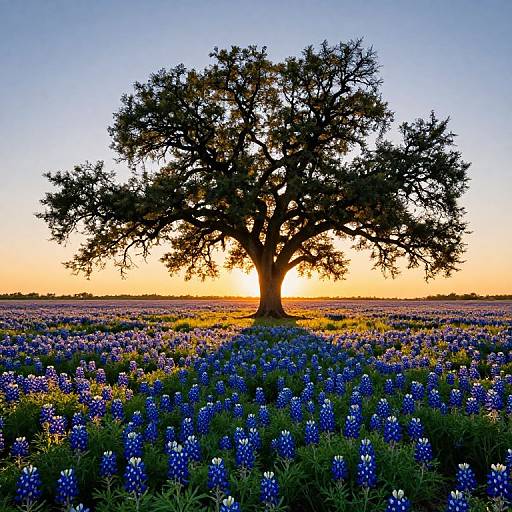 Texas Bluebonnets and Ancient Oak