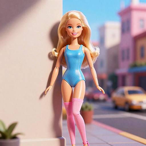 Ultra-Realistic Blonde Barbie in Blue Swimsuit