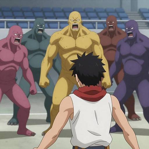 Intense Anime Battle with Monstrous Creatures