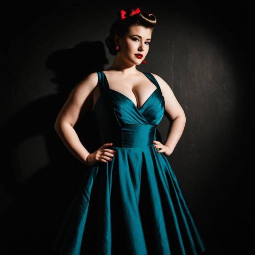 Vintage Style Woman in Teal Dress