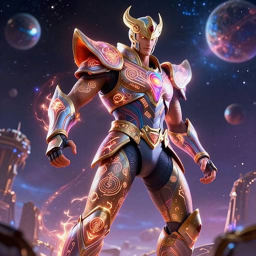 Futuristic Demigod on Cosmic Battlefield