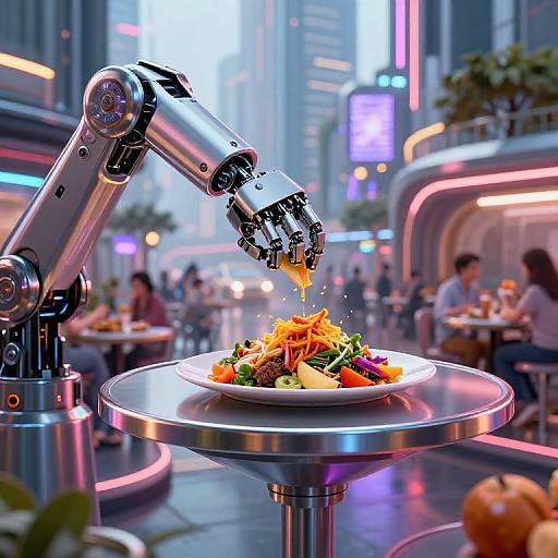 Cyberpunk Lunch Scene in Futuristic Park
