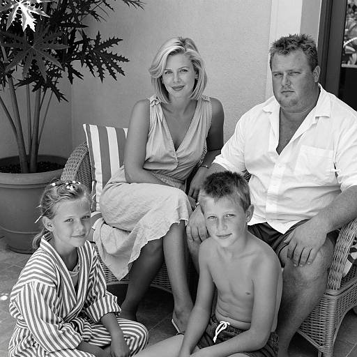 Casual Outdoor Family Portrait in Black-and-White