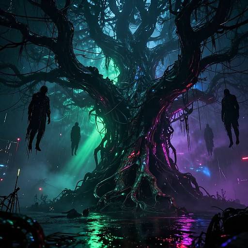 Cyberpunk Dark Fantasy Haunted Tree