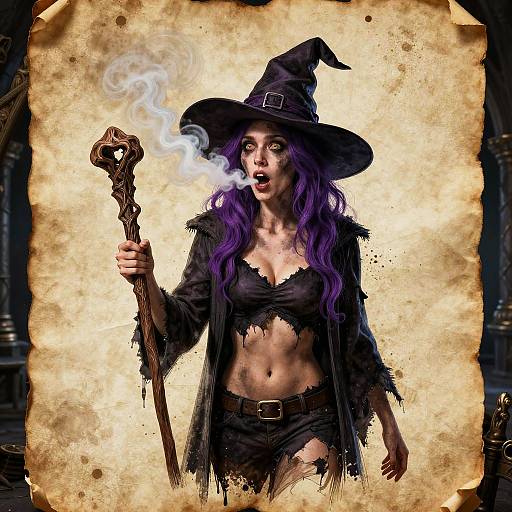 Realistic Witch in Dungeon Illustration