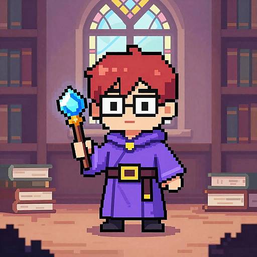 Pixel Art Mage in Quiet Library