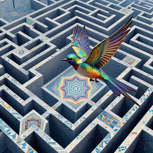 Escher-Inspired Bird in Impossible Labyrinth