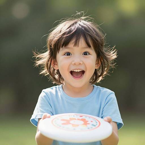 Joyful Child Catching Frisbee Outdoors