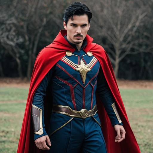 Man in Detailed Superhero Costume with Red Cape