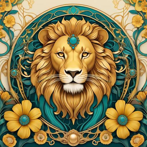 Majestic Lion in Art Nouveau Elegance