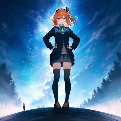 Cheerful Schoolgirl on a Starry Night