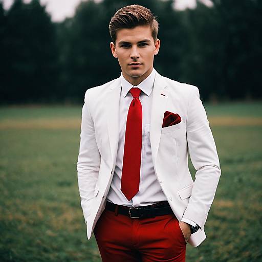 Stylish Red Suit for Men Outdoors