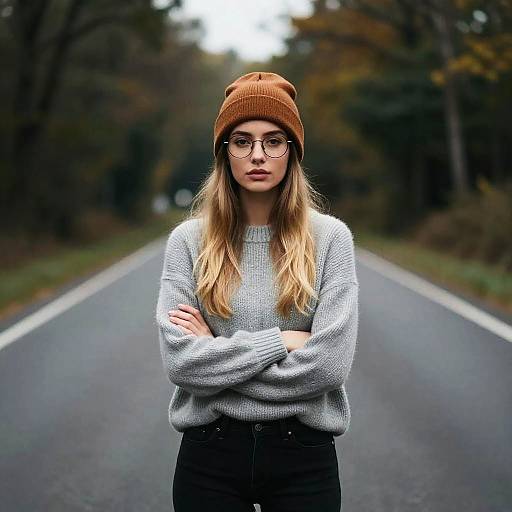 Moody Autumn Portrait on Road