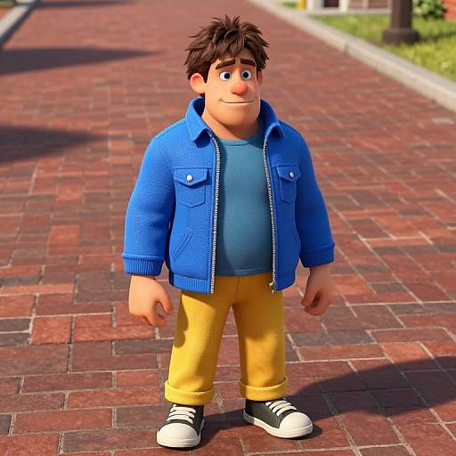 Boy on Brick Road in Colorful Outfit