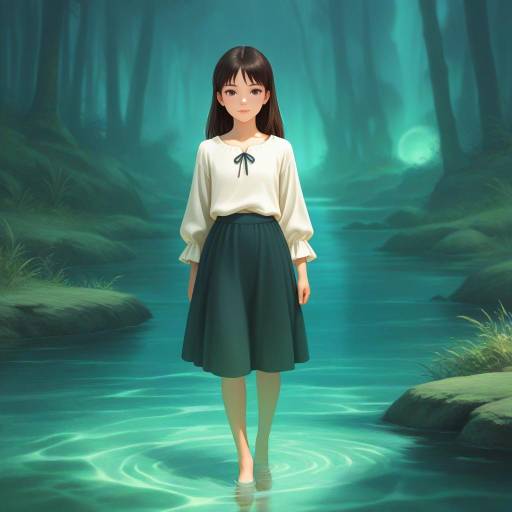 Serene Young Woman in Moonlit Wetland Serene Young Woman in Moonlit Wetland