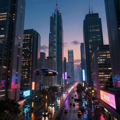 Futuristic Cyberpunk Cityscape at Dusk