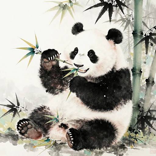 Charming Panda Enjoying Bamboo Delight