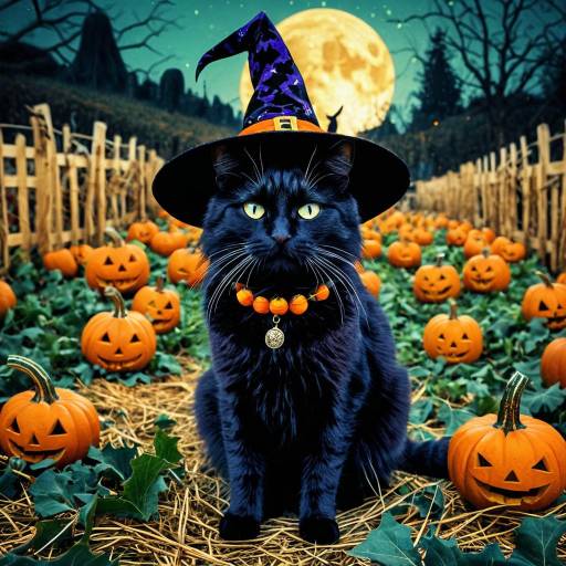Witch Cat in a Haunted Pumpkin Patch Witch Cat in a Haunted Pumpkin Patch