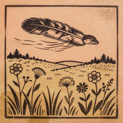 Feathered Moccasin Flower Woodcut Illustration