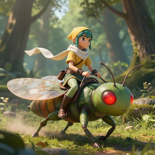 Sunlit Forest Rider on Insect Mount