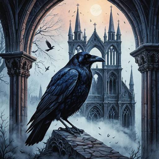 Enigmatic Raven in Gothic Twilight