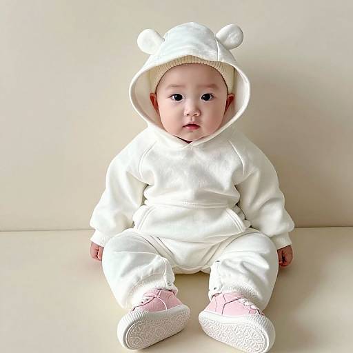 Baby in White Hoodie and Pink Sneakers