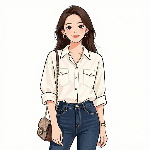 Smiling Woman in Casual Chic Outfit