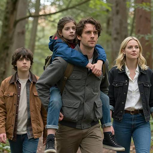 Adventurous Family Scene in the Forest