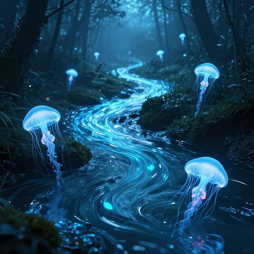 Cyberpunk Mystical Bioluminescent River
