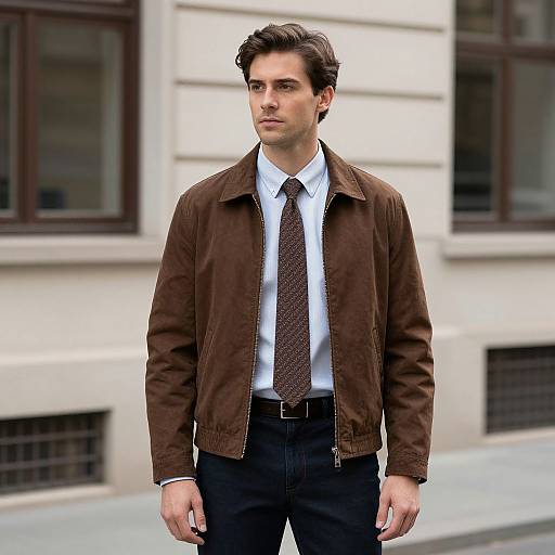 Man in Brown Jacket and Tie Outdoors