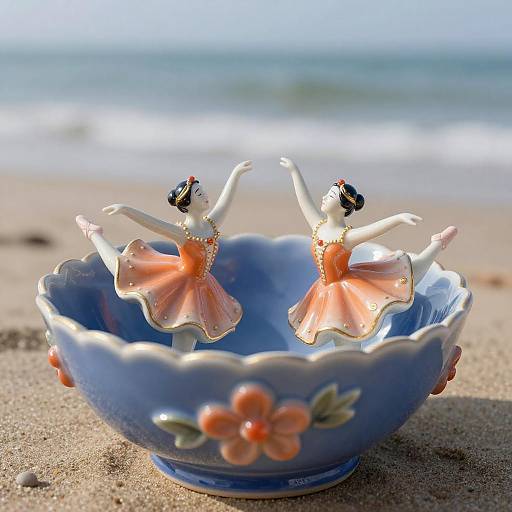 Artistic Blue Bowl with Ballet Dancers