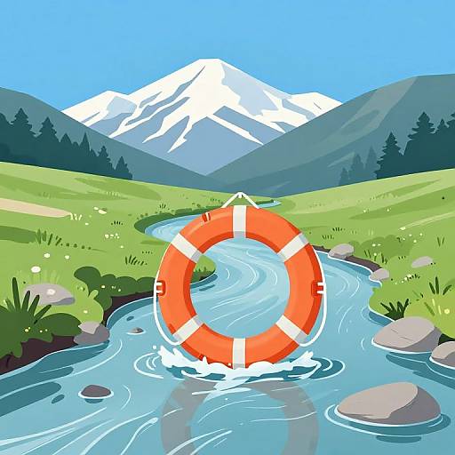 Mythical Orange Life Buoy in Alpine River