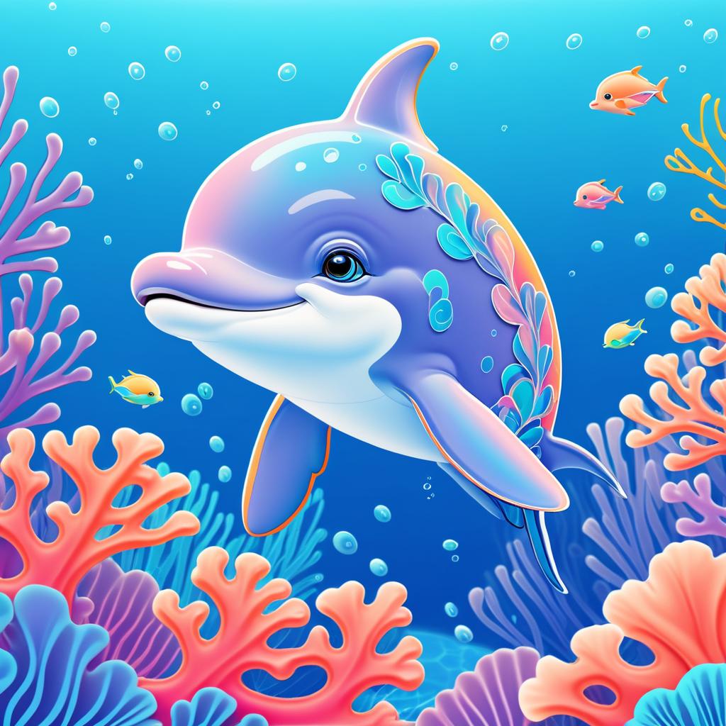 Whimsical Baby Dolphin in Coral Reef