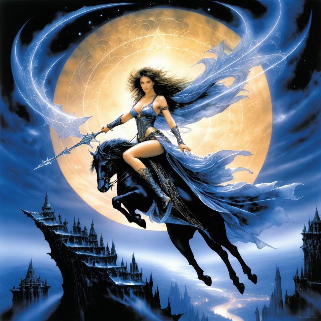 Majestic Female Wizard Soars at Twilight