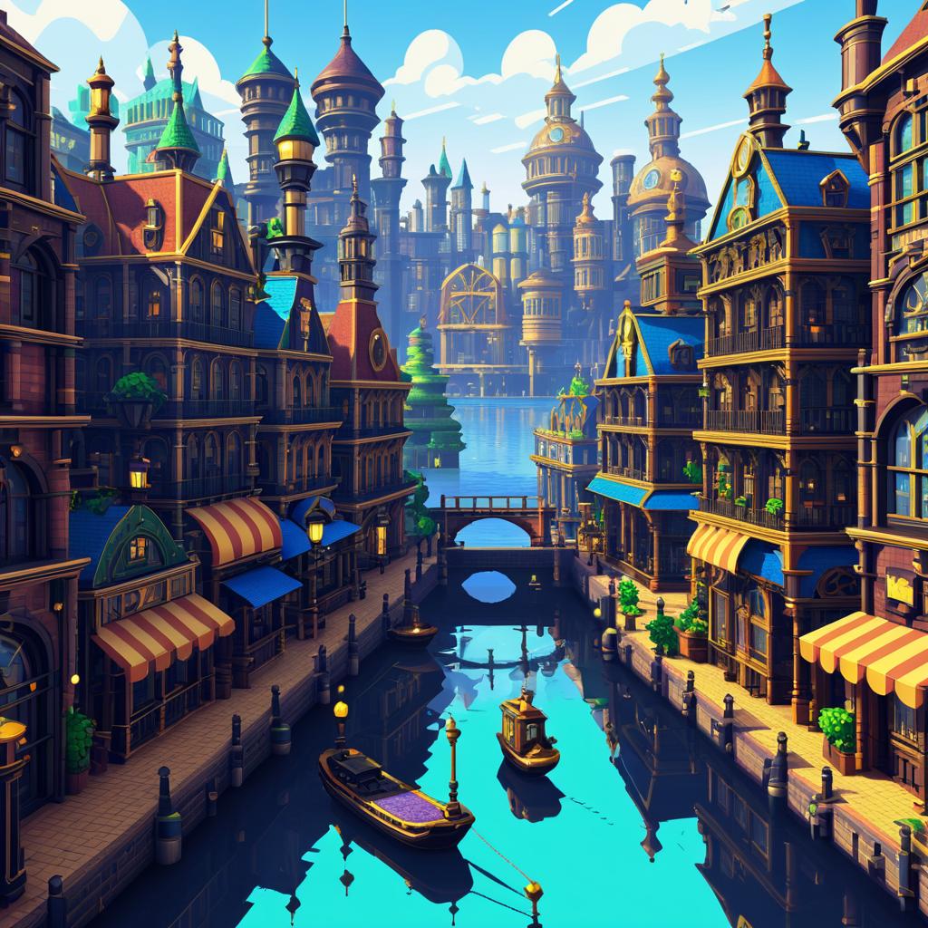 Steampunk Pixel Art Port Town Scene